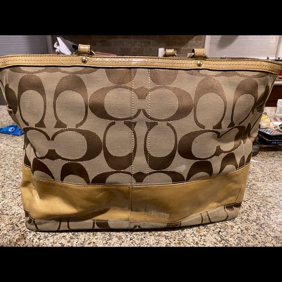 Coach- Extra Large canvas tote with leather trim. - Picture 2 of 3